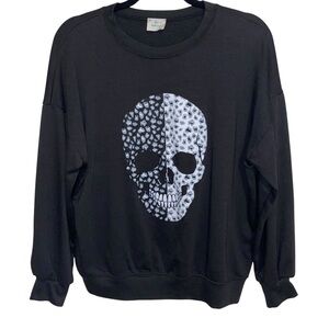 Blue Buttercup Sweatshirt Womens Small Black Skull Graphic Print Goth Oversized
